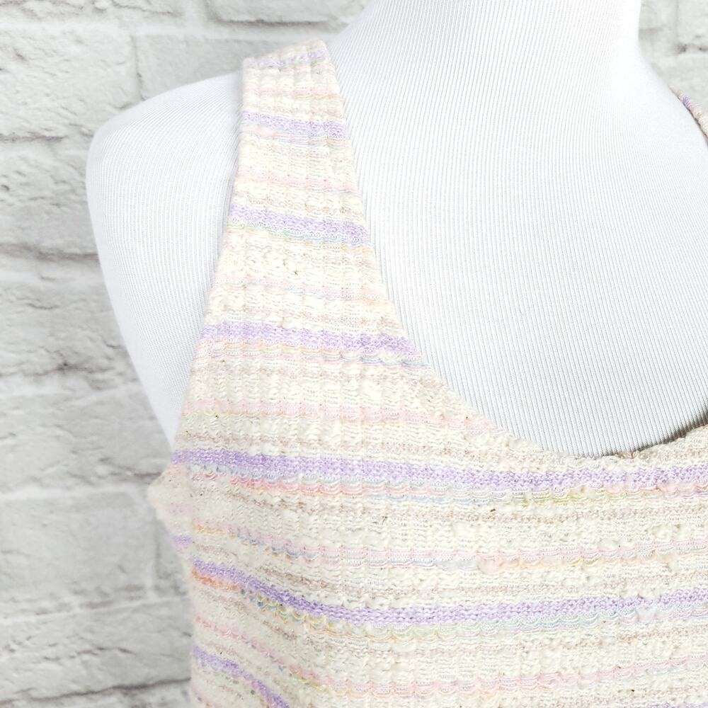 Vintage 70s Pastel Stripe Textured Sleeveless Scoop Neck Blouse Top Size L 1970s - Picture 8 of 13